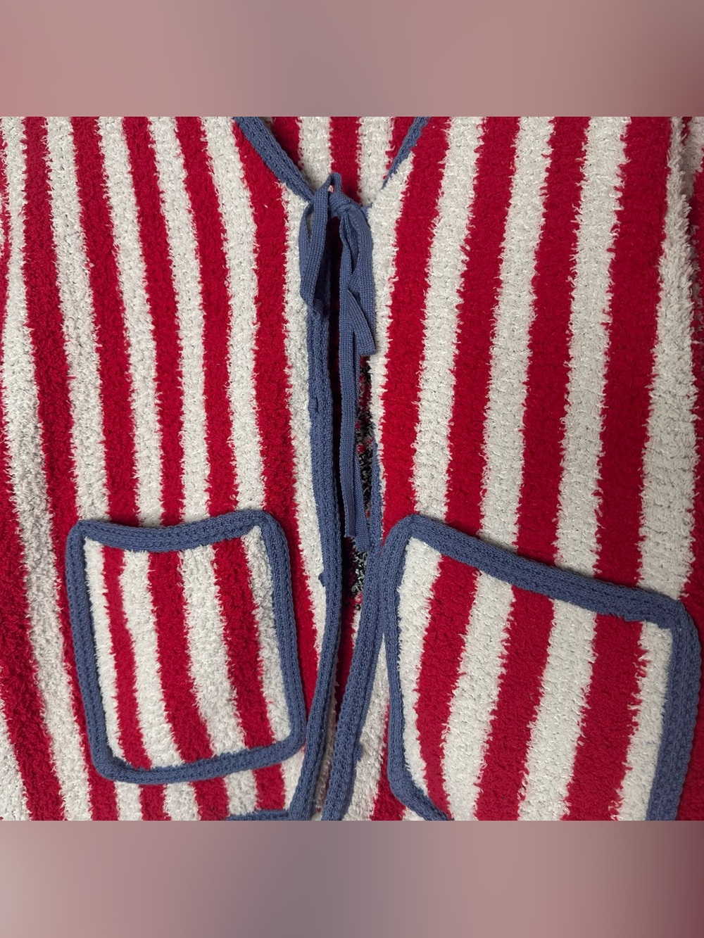 POL Red and White Striped Open-Front Cardigan w/ Blue Trim Sz S CottageCore Rose - Picture 9 of 16